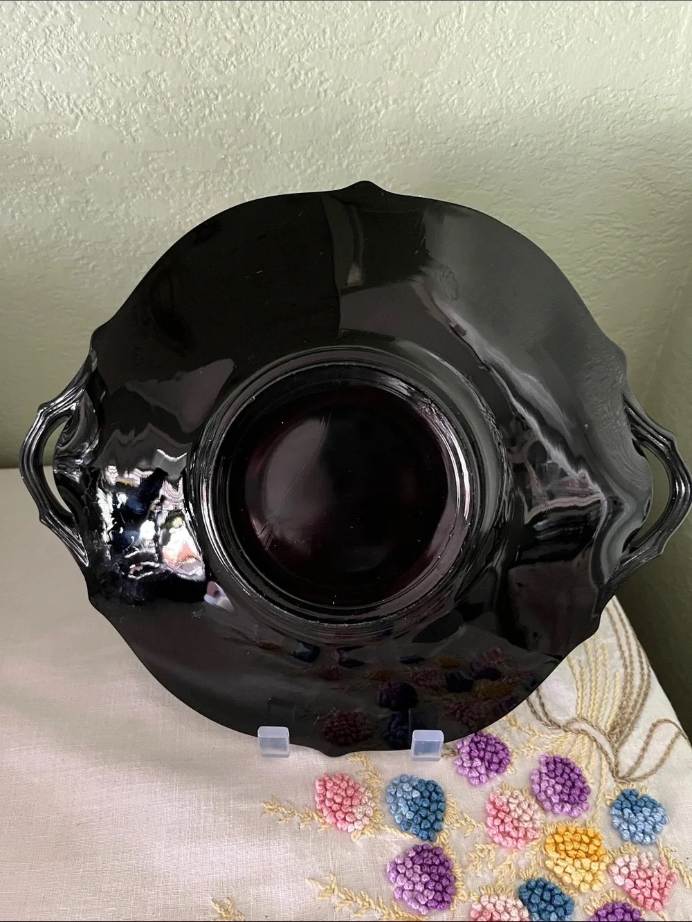 Black Decorative Serving Bowl with Handles - Floral Accent - Picture 2 of 5